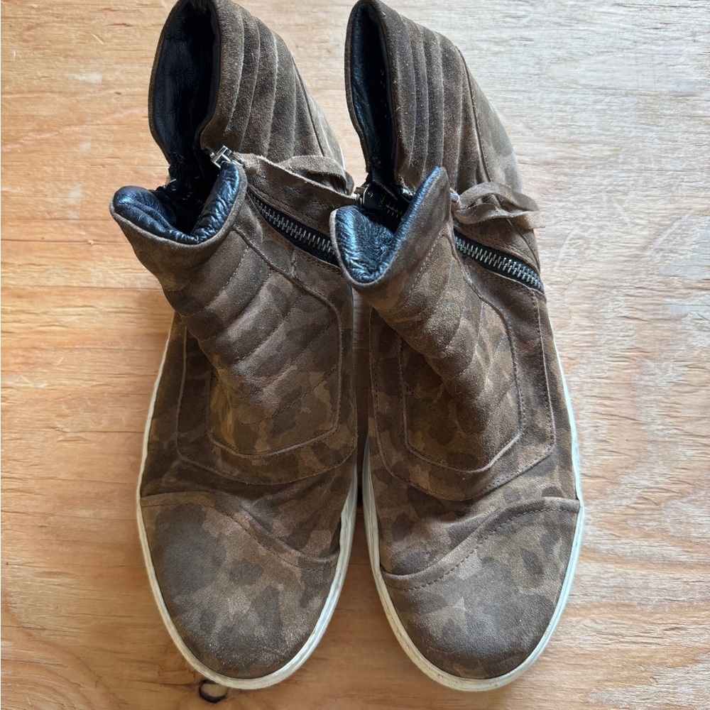 Bruno Bordese Men's Brown Camo High-Top Zip-Up Sneakers